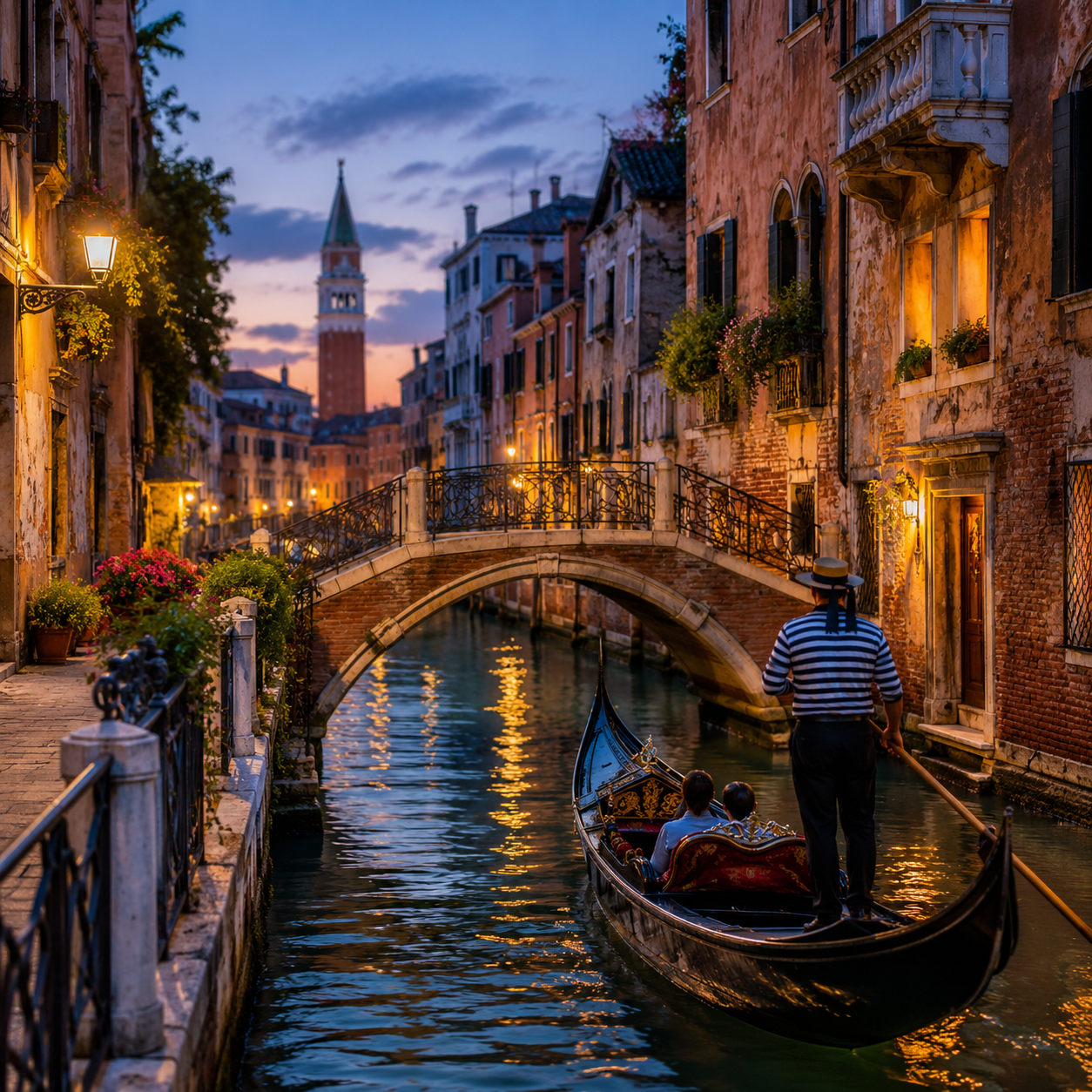 Home venetian canal at twilight